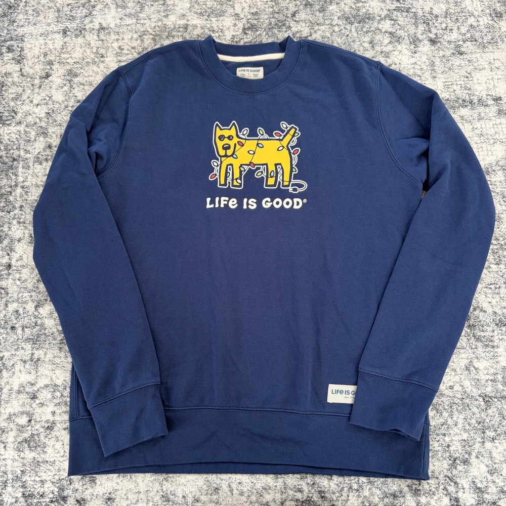 Life is Good Rocket Christmas Lights Sweatshirt Mens Large Navy Blue‎ Crewneck